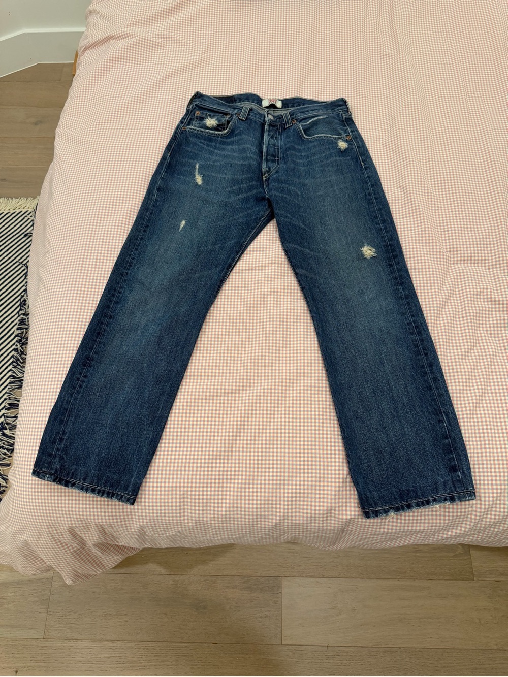Levi's Dark Blue Straight Jeans with Light Distressing